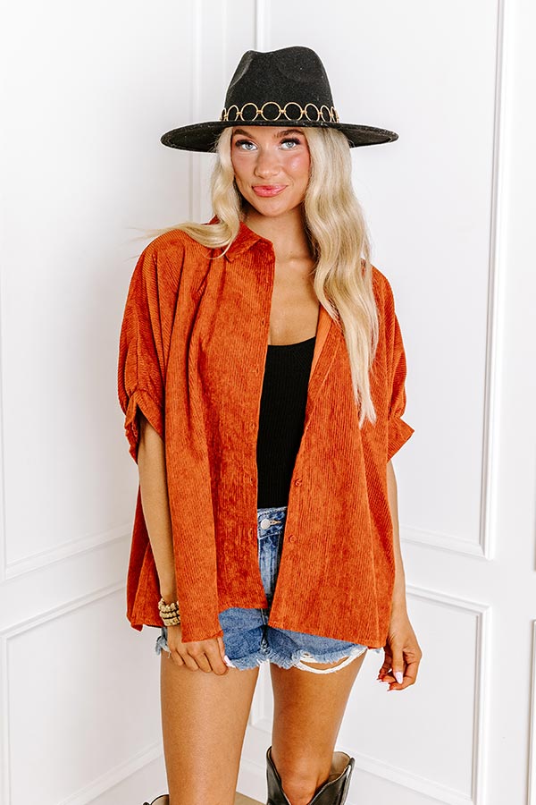 Impressions Balcony Brunch Corduroy Button Up In Rust