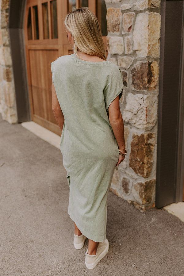 Impressions Beach Daydream Vintage Wash Midi Dress In Sage