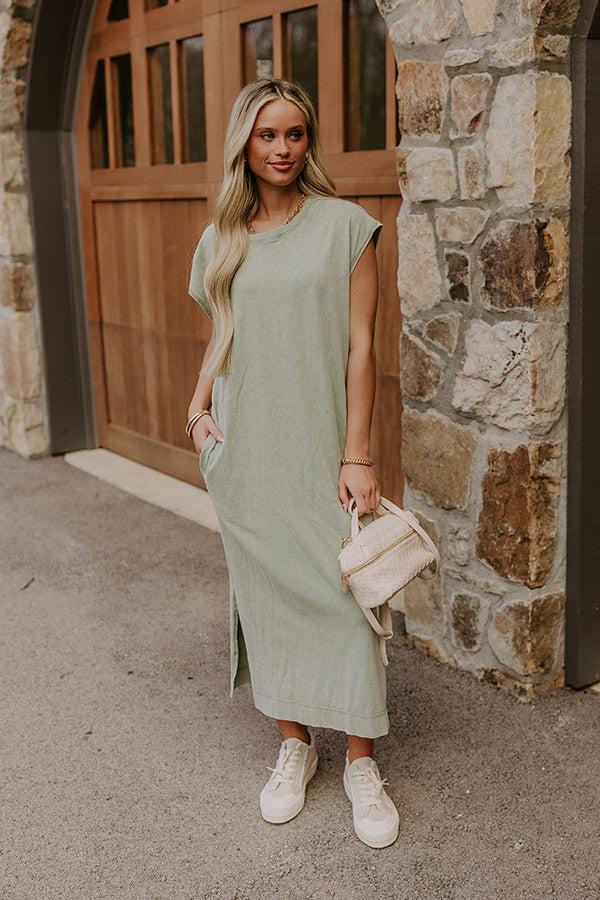 Impressions Beach Daydream Vintage Wash Midi Dress in Sage