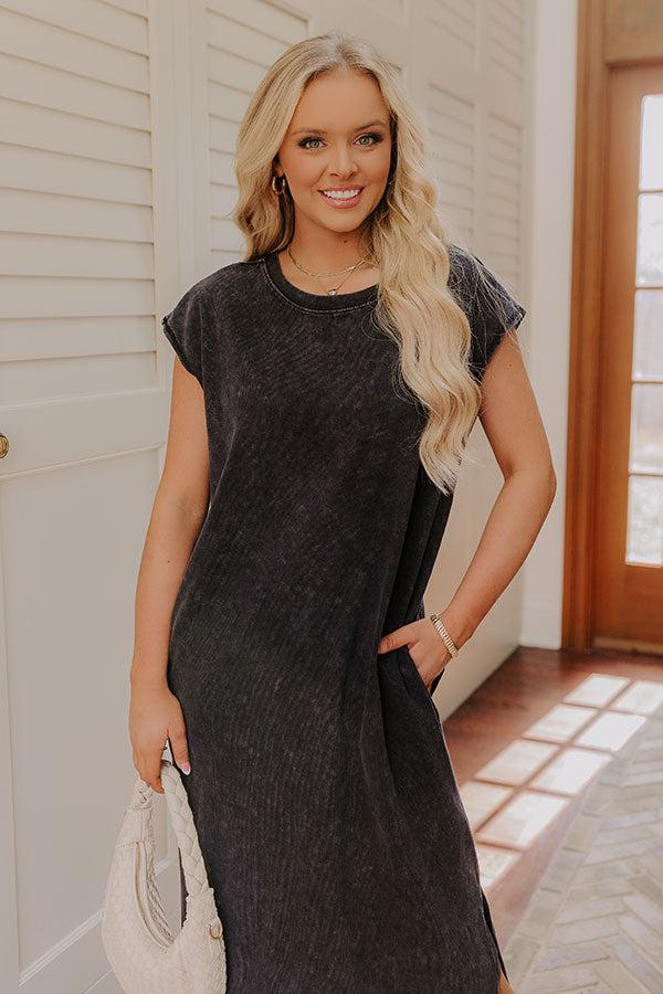 Impressions Beach Daydream Vintage Wash Midi Dress In Vintage Black