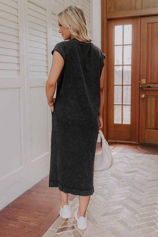 Impressions Beach Daydream Vintage Wash Midi Dress In Vintage Black