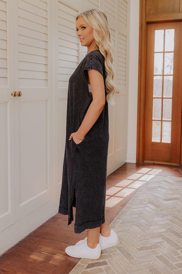 Impressions Beach Daydream Vintage Wash Midi Dress In Vintage Black