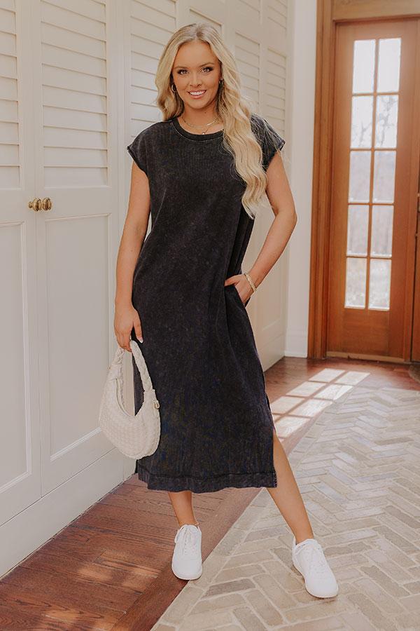 Impressions Beach Daydream Vintage Wash Midi Dress in Vintage Black