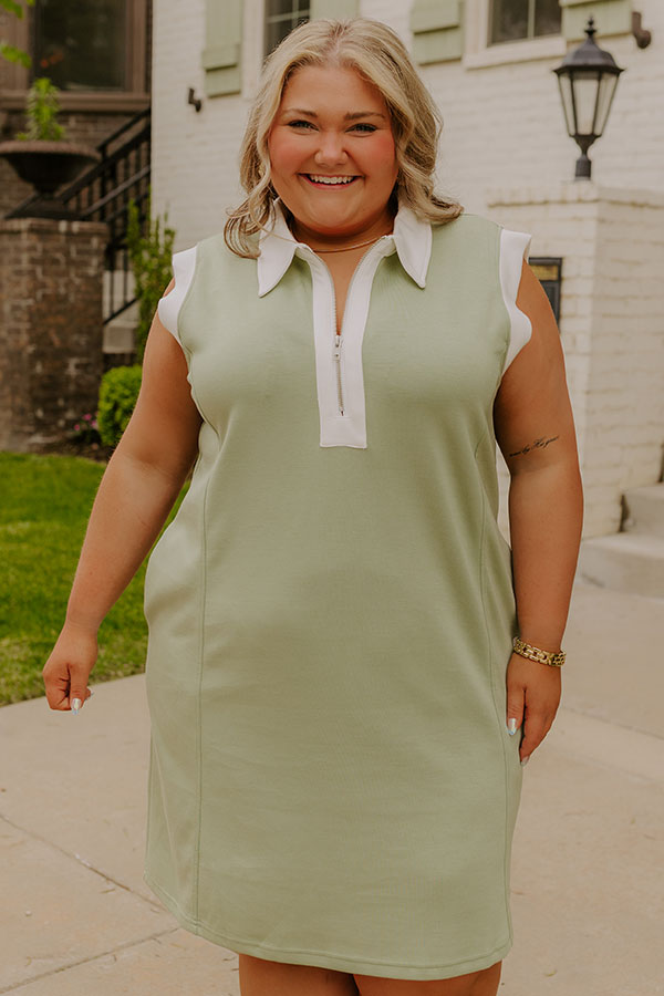 Impressions Beach House Brunch Mini Dress In Sage Curves