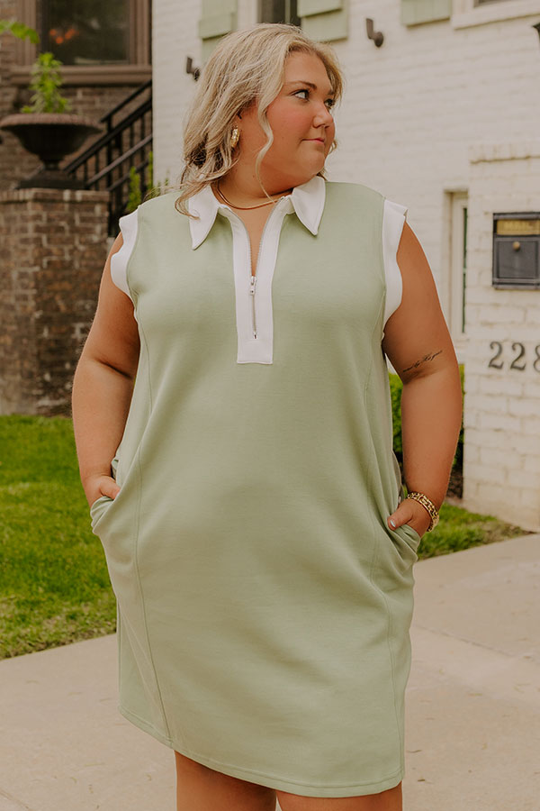 Impressions Beach House Brunch Mini Dress In Sage Curves