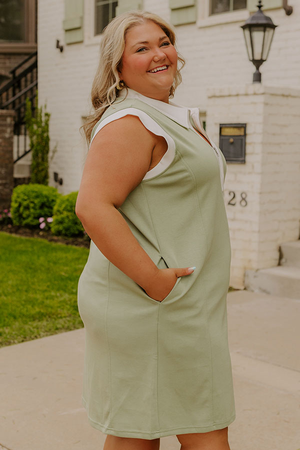 Impressions Beach House Brunch Mini Dress In Sage Curves