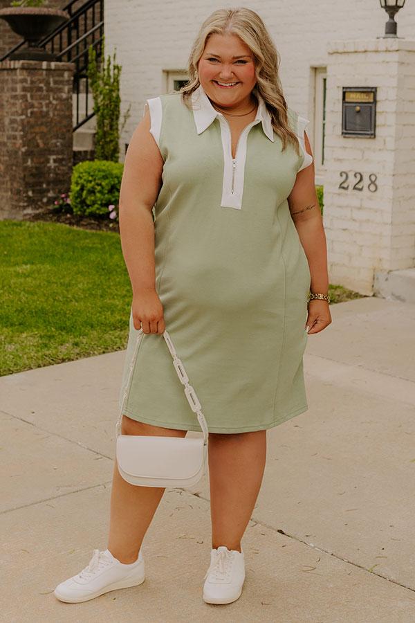 Impressions Beach House Brunch Mini Dress in Sage Curves