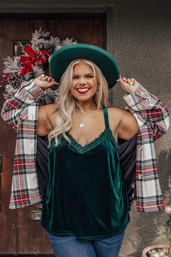 Impressions Best View Velvet Top In Hunter Green Curves