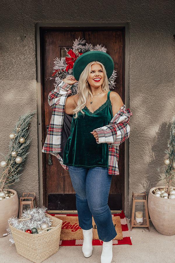 Impressions Best View Velvet Top In Hunter Green Curves