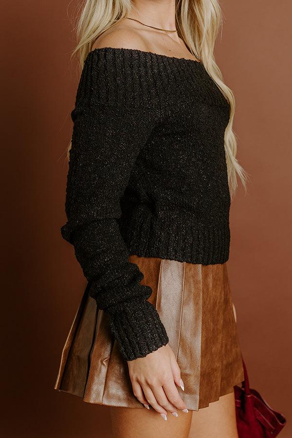 Impressions Bistro Charm Off Shoulder Knit Sweater Top In Black