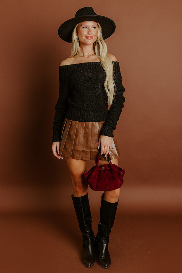 Impressions Bistro Charm Off Shoulder Knit Sweater Top In Black