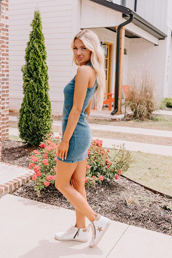 Impressions Block Street Party Mineral Wash Mini Dress In Teal