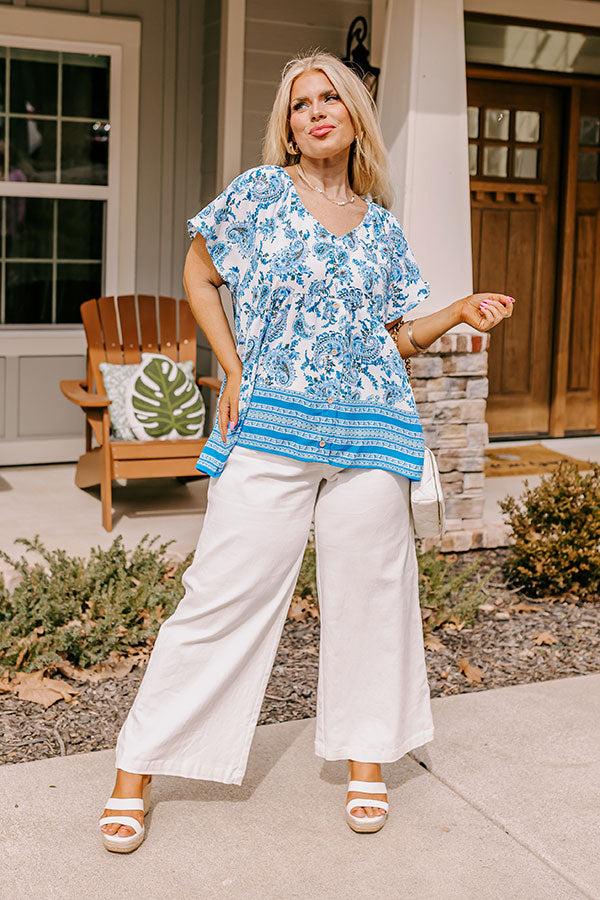 Impressions Blossom Boulevard Babydoll Top In Blue Curves