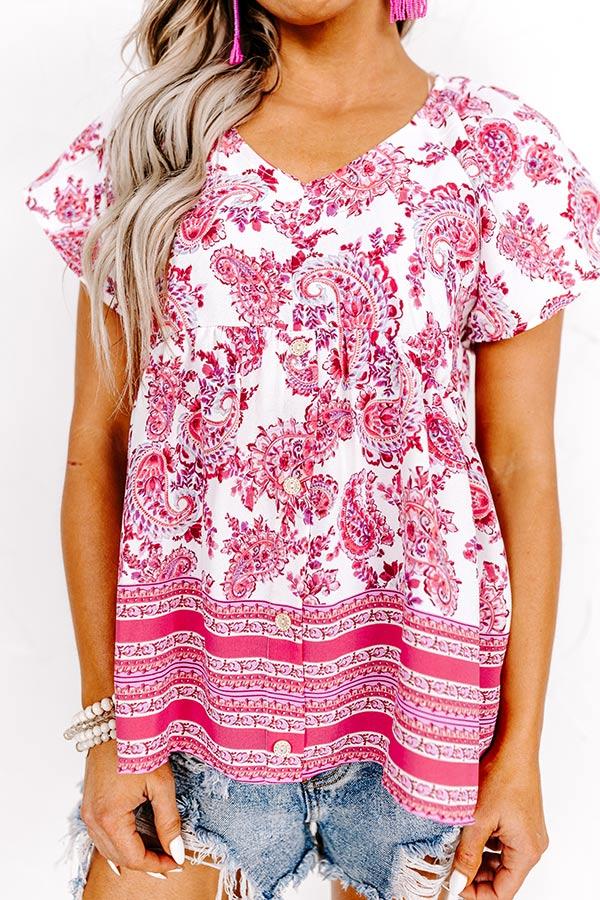 Impressions Blossom Boulevard Babydoll Top In Fuchsia