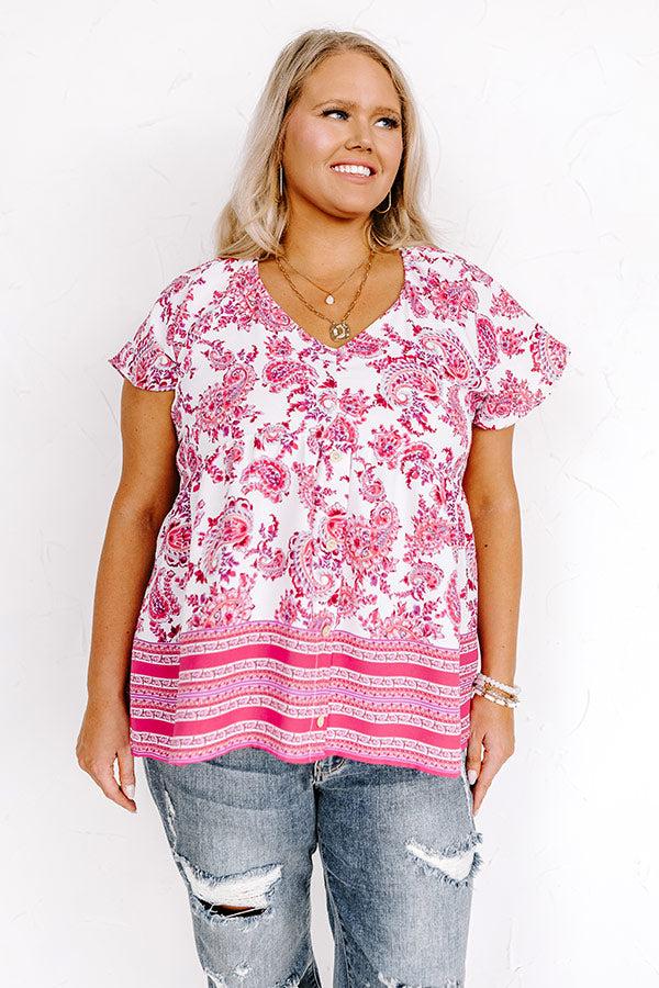 Impressions Blossom Boulevard Babydoll Top In Fuchsia Curves