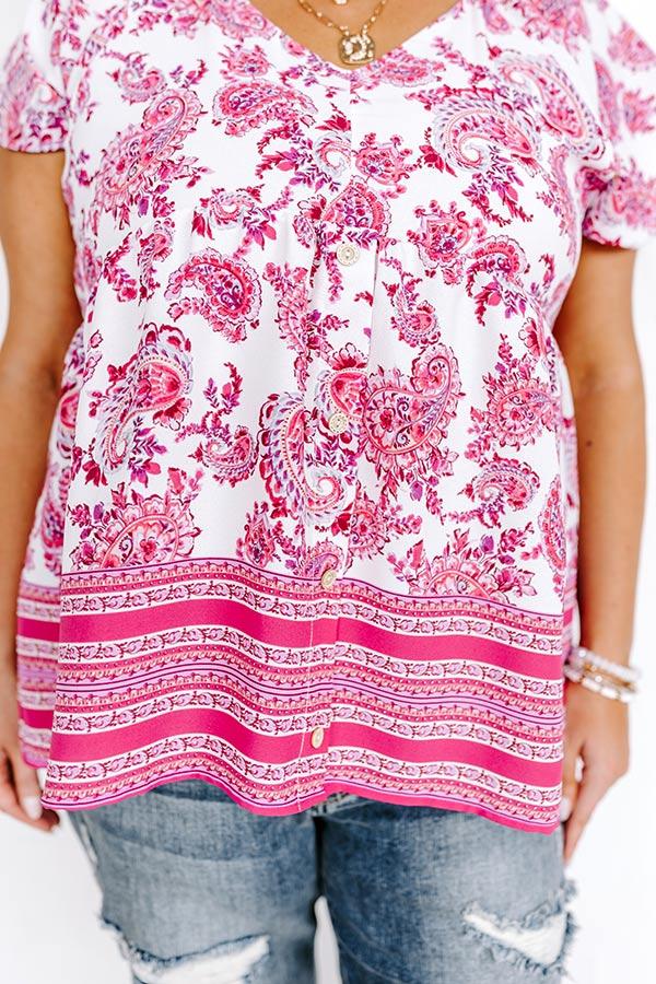 Impressions Blossom Boulevard Babydoll Top In Fuchsia Curves