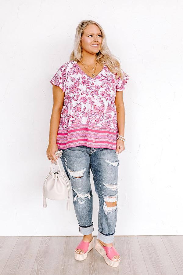 Impressions Blossom Boulevard Babydoll Top In Fuchsia Curves