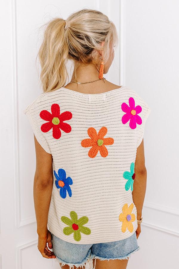 Impressions Blossoms Around Embroidered Sweater Top