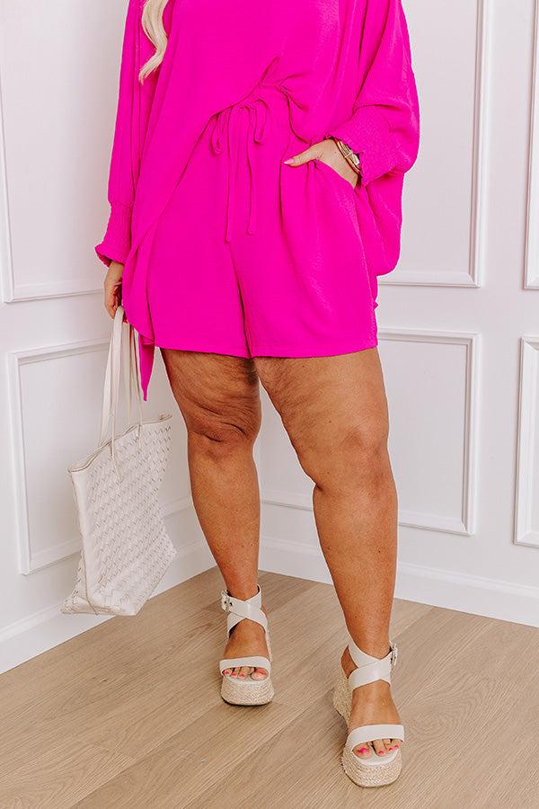 Impressions Boardwalk Bliss High Waist Shorts In Hot Pink Curves