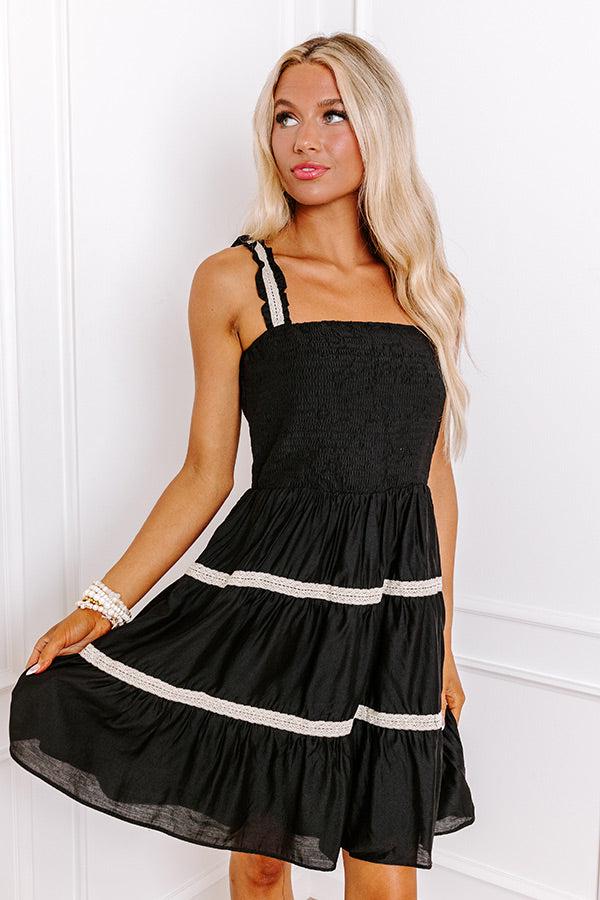 Impressions Boardwalk Bliss Smocked Mini Dress In Black