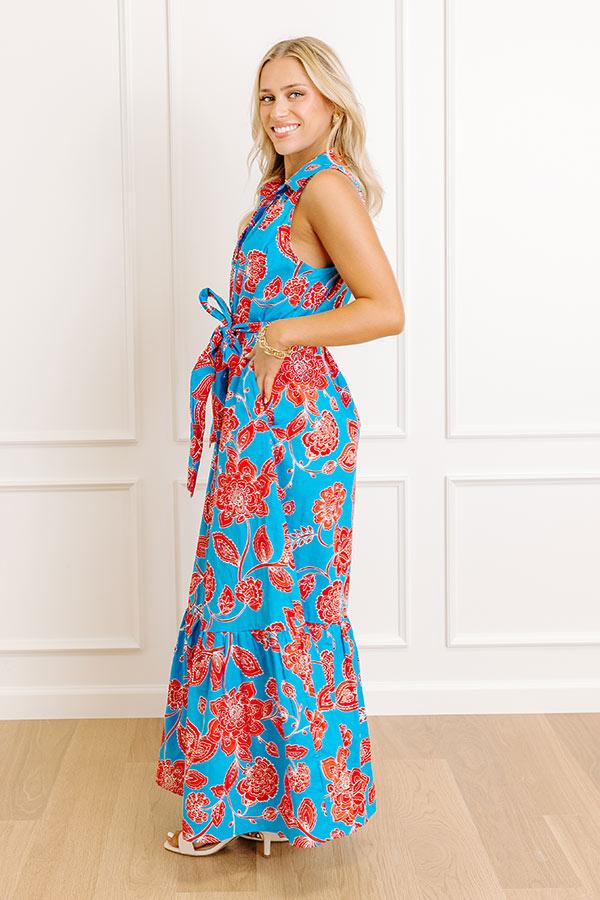 Impressions Boardwalk Stroll Floral Maxi Dress In Blue