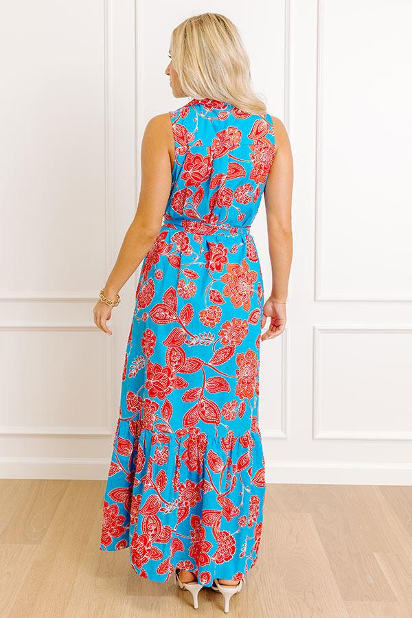 Impressions Boardwalk Stroll Floral Maxi Dress In Blue
