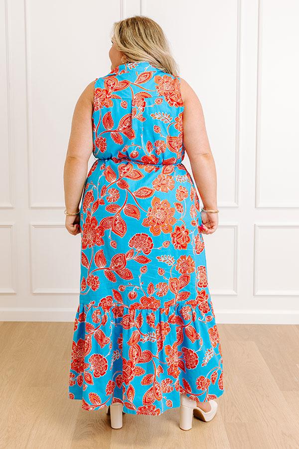 Impressions Boardwalk Stroll Floral Maxi Dress In Blue Curves