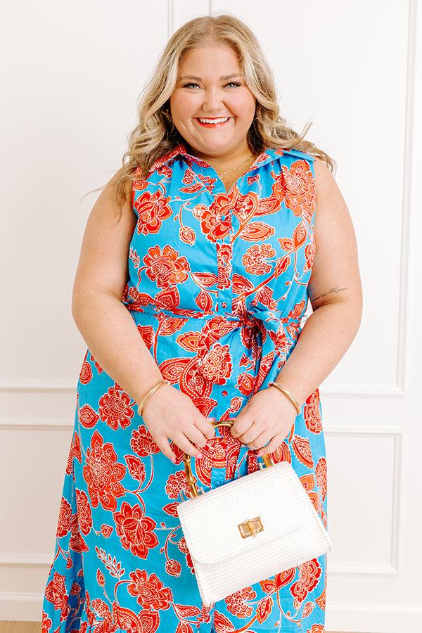 Impressions Boardwalk Stroll Floral Maxi Dress In Blue Curves