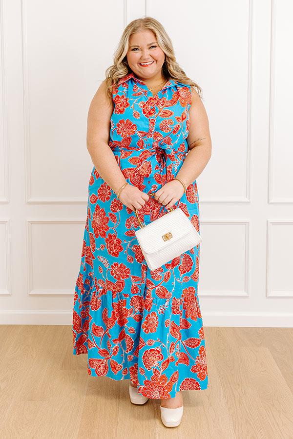 Impressions Boardwalk Stroll Floral Maxi Dress in Blue Curves
