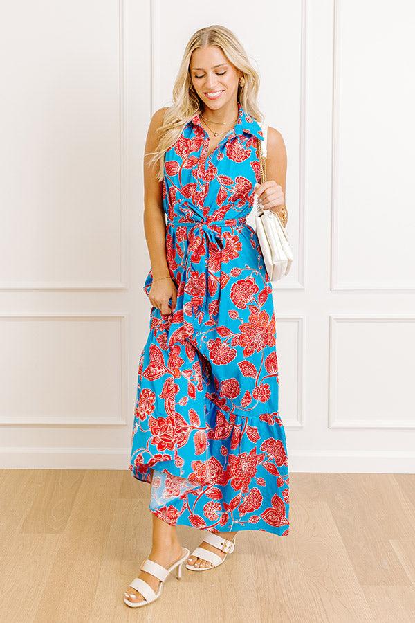 Impressions Boardwalk Stroll Floral Maxi Dress in Blue