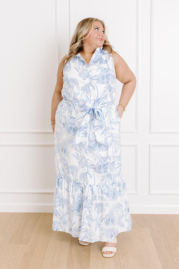 Impressions Boardwalk Stroll Floral Maxi Dress In Sky Blue Curves