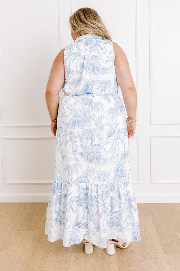 Impressions Boardwalk Stroll Floral Maxi Dress In Sky Blue Curves