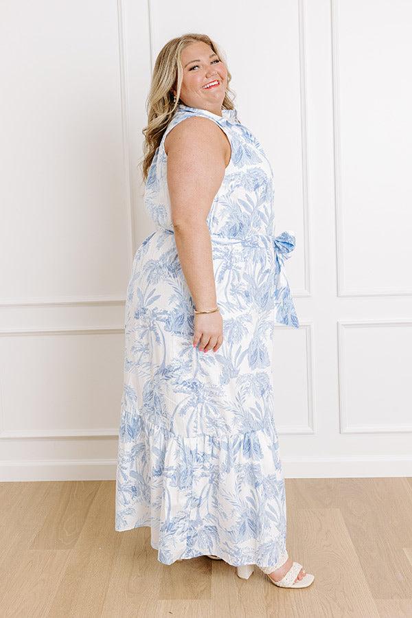 Impressions Boardwalk Stroll Floral Maxi Dress In Sky Blue Curves