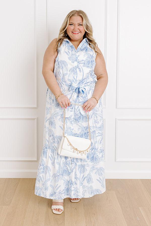 Impressions Boardwalk Stroll Floral Maxi Dress in Sky Blue Curves