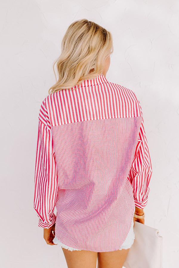 Impressions Boating Day Stripe Button Up In Hot Pink