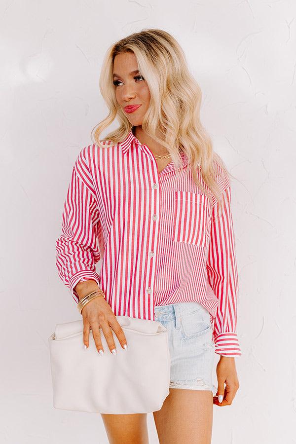 Impressions Boating Day Stripe Button Up In Hot Pink