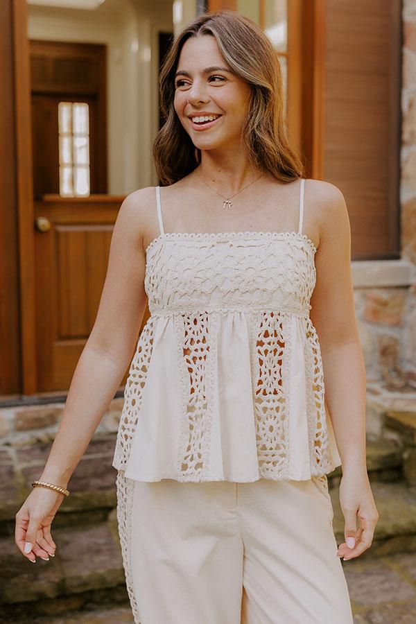 Impressions Boheme Bay Crochet Babydoll Top In Cream