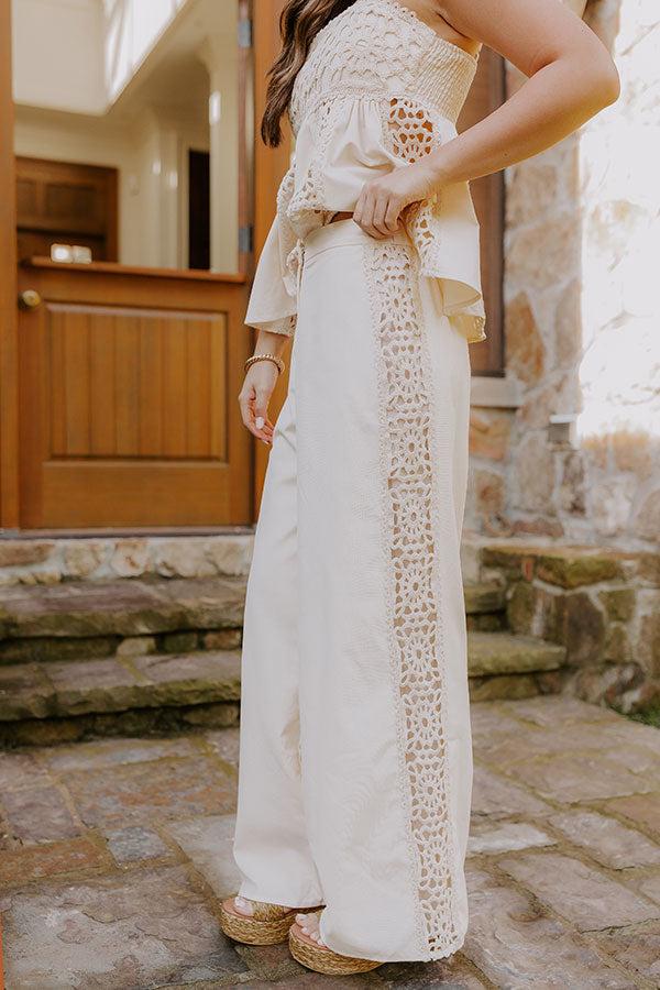Impressions Boheme Bay High Waist Crochet Wide Leg Pants In Cream