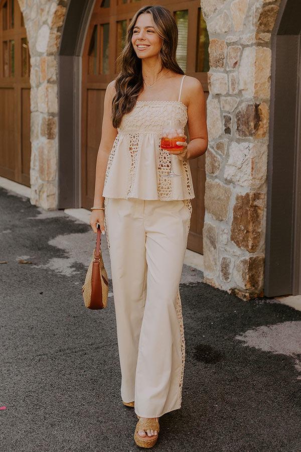 Impressions Boheme Bay High Waist Crochet Wide Leg Pants In Cream