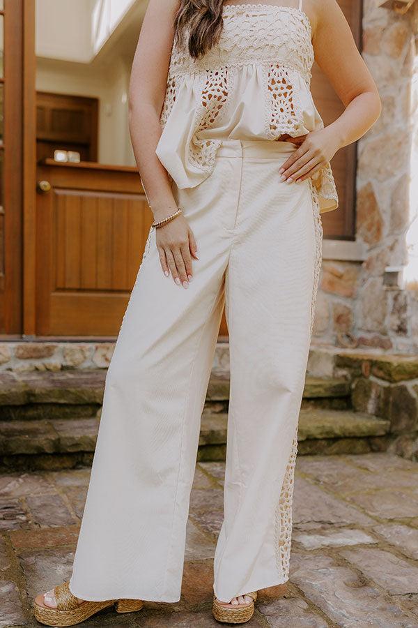 Impressions Boheme Bay High Waist Crochet Wide Leg Pants In Cream