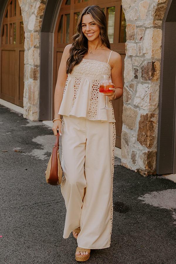 Impressions Boheme Bay High Waist Crochet Wide Leg Pants in Cream