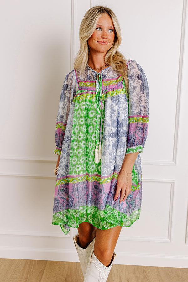 Impressions Boho Babe Color Block Floral Mini Dress In Navy