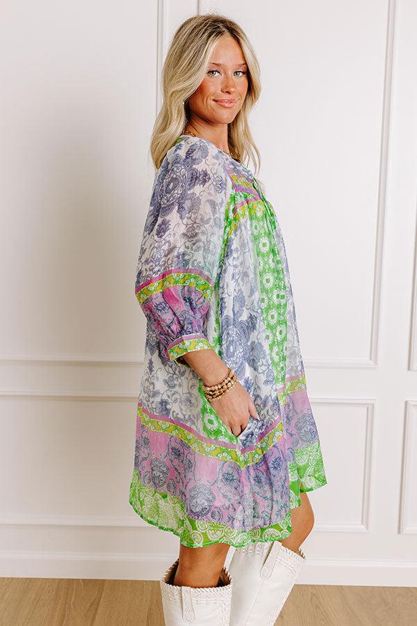 Impressions Boho Babe Color Block Floral Mini Dress In Navy