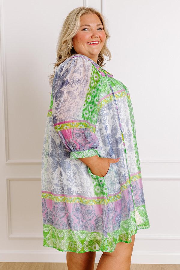 Impressions Boho Babe Color Block Floral Mini Dress In Navy Curves