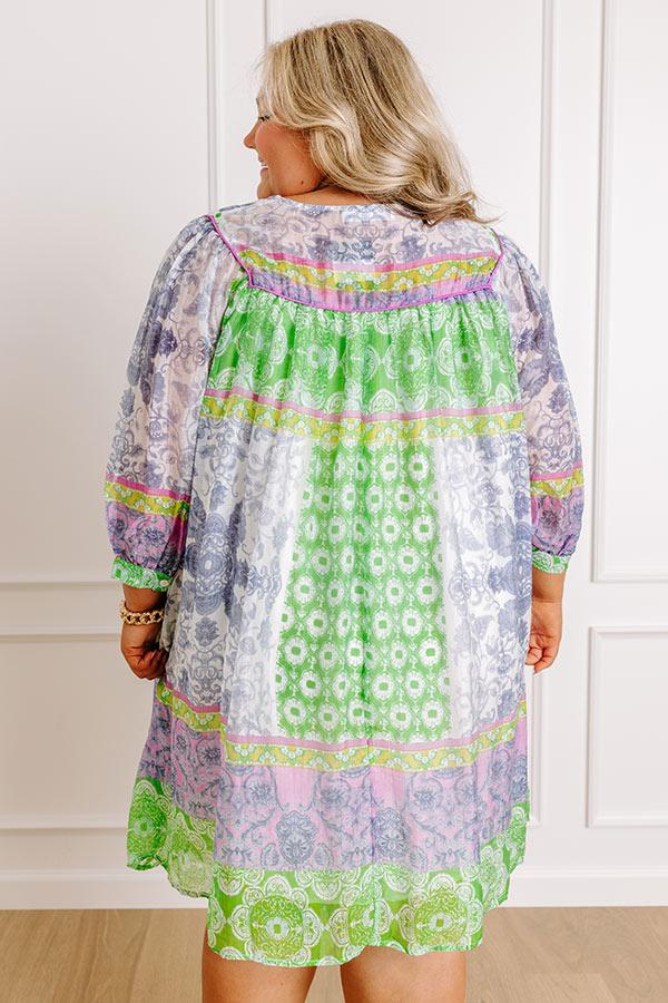 Impressions Boho Babe Color Block Floral Mini Dress In Navy Curves