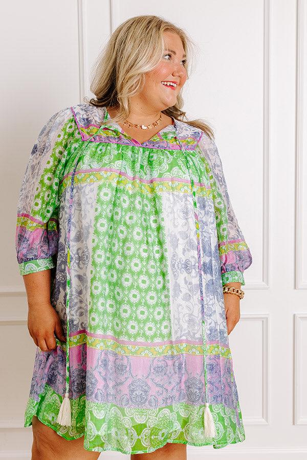 Impressions Boho Babe Color Block Floral Mini Dress In Navy Curves