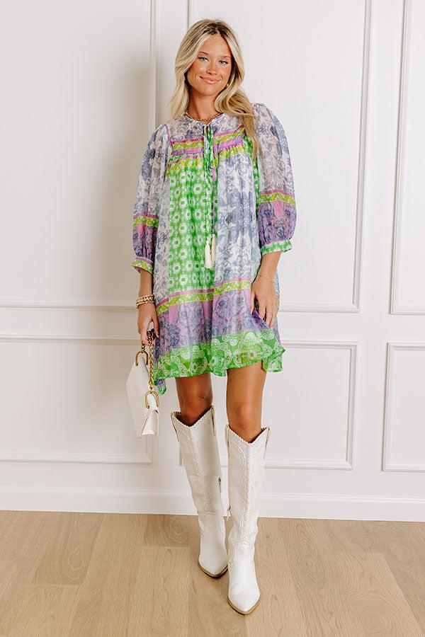 Impressions Boho Babe Color Block Floral Mini Dress In Navy