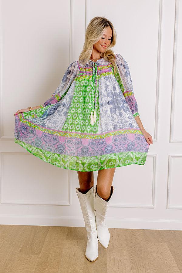 Impressions Boho Babe Color Block Floral Mini Dress in Navy