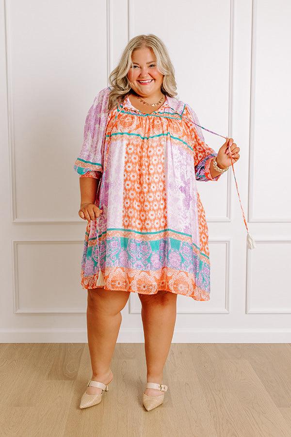 Impressions Boho Babe Color Block Floral Mini Dress In Violet Curves