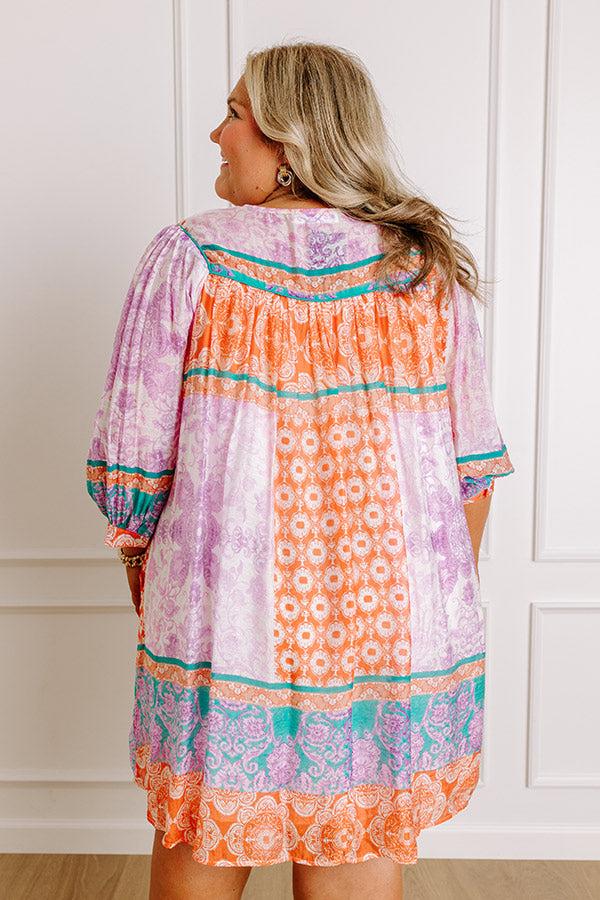 Impressions Boho Babe Color Block Floral Mini Dress In Violet Curves